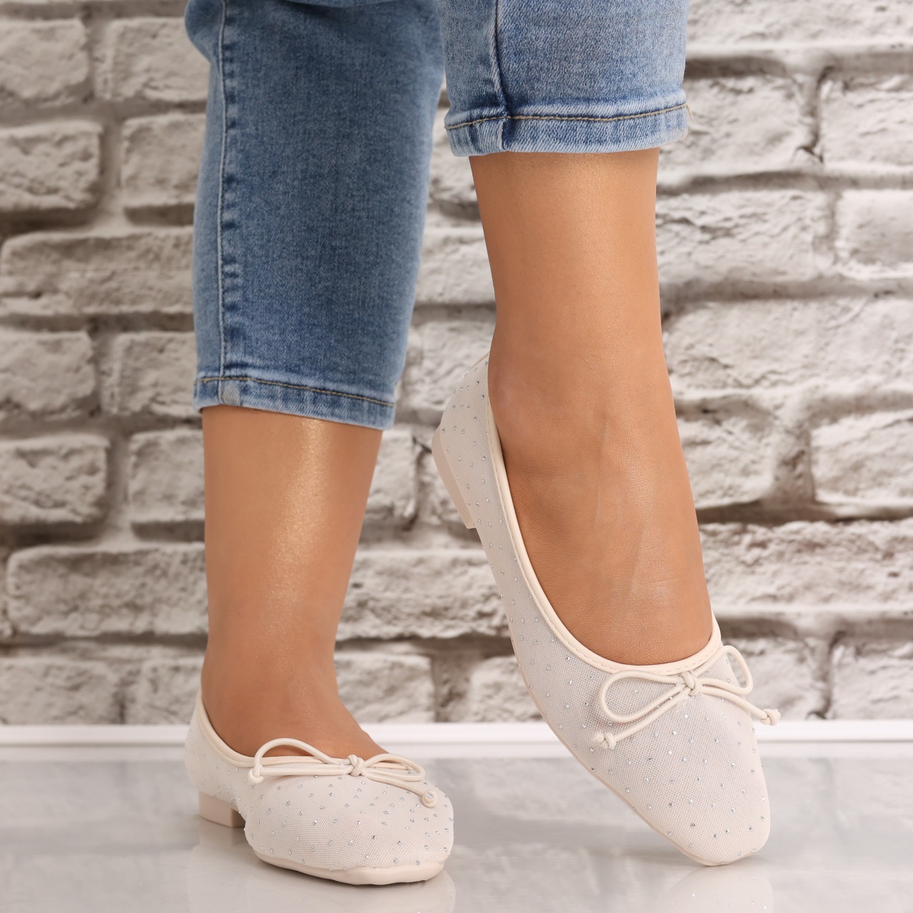 Balerini dama Bej din Textil Lerina - 2 | YEO