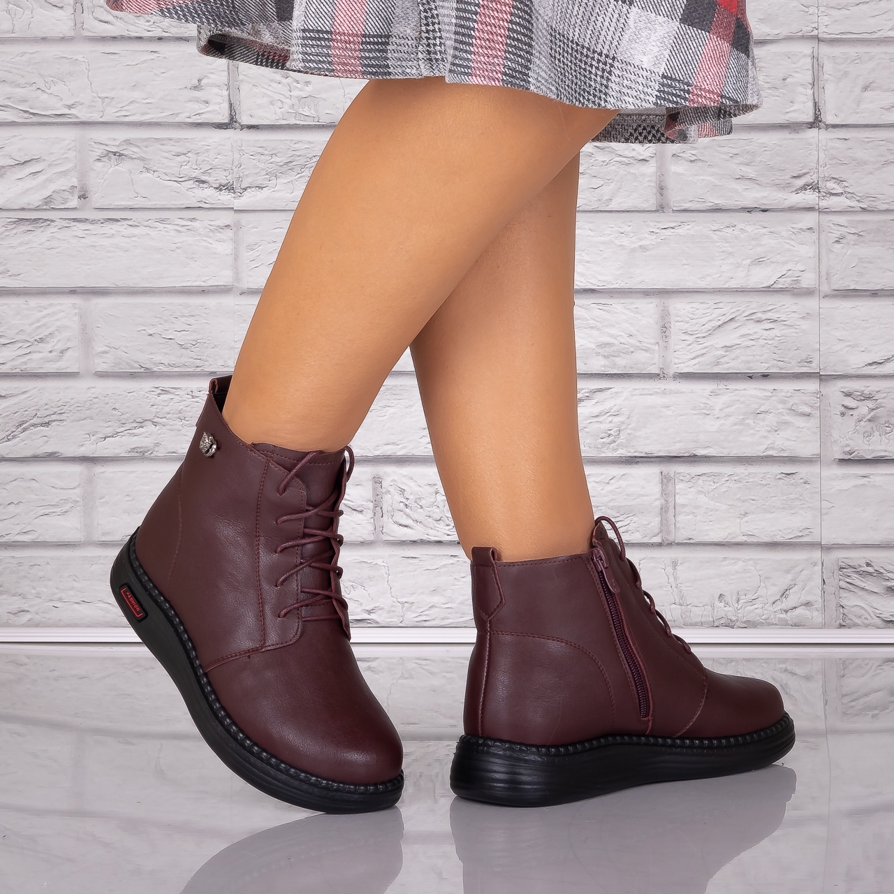 Ghete Dama Imblanite Bordo din Piele Ecologica Metina - 2 | YEO