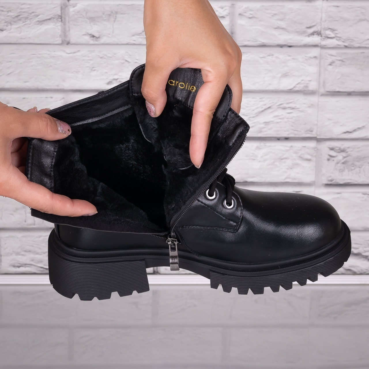 Ghete Dama Imblanite Negre din Piele Ecologica Onila - 1 | YEO