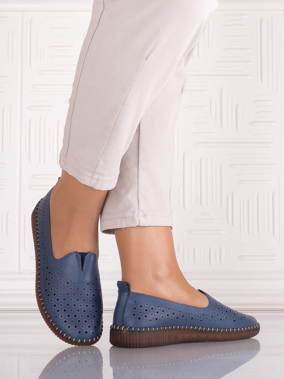 Pantofi casual Albastrii dama din Piele Ecologica Belvina - imagine 4