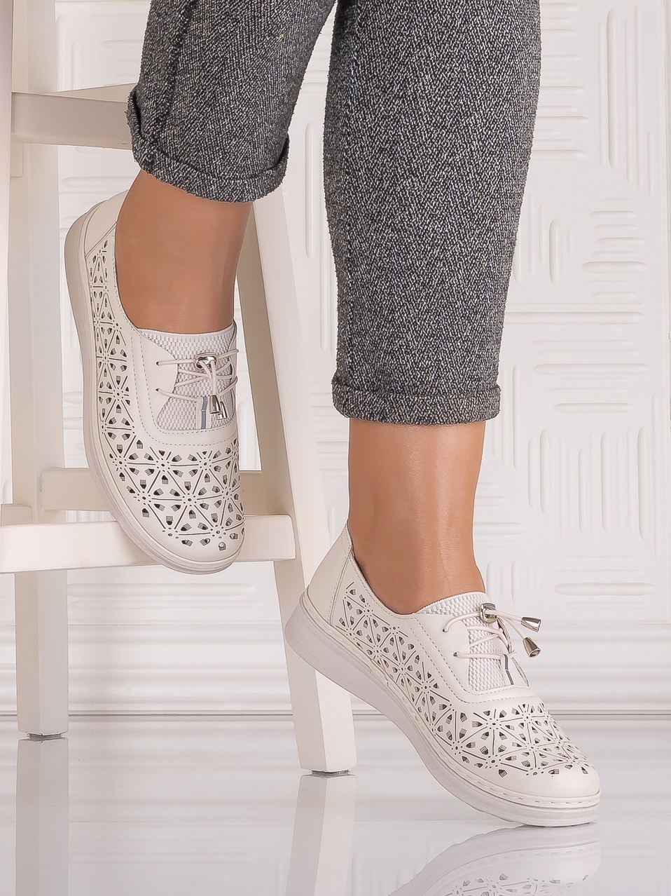 Pantofi casual Bej dama din Piele Ecologica Aurasta - imagine 3