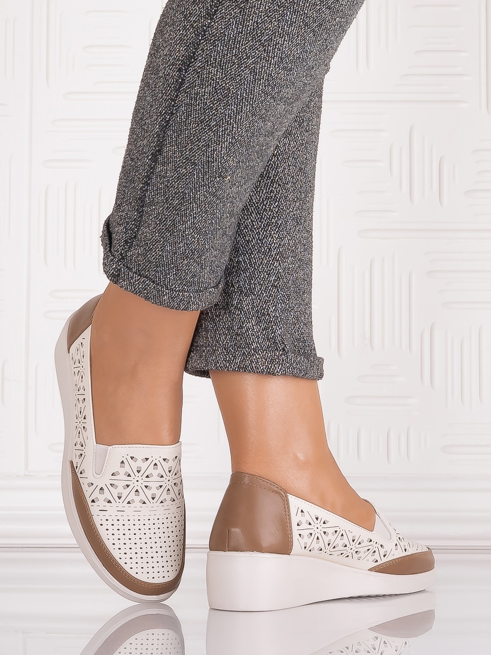 Pantofi casual Bej dama din Piele Ecologica Aveline - imagine 4