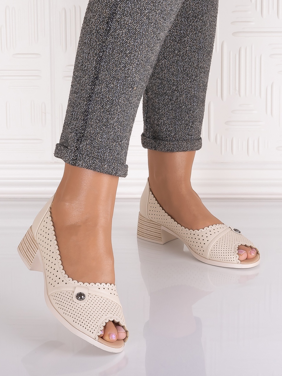 Pantofi casual Bej dama din Piele Ecologica Samar - imagine 4