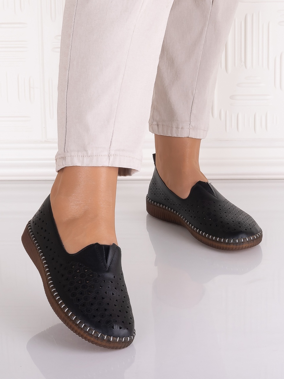 Pantofi casual Negrii dama din Piele Ecologica Belvina - imagine 3