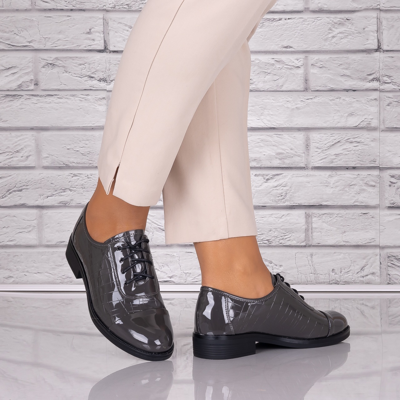 Pantofi dama casual Gri piele ecologica Maisie - 1 | YEO