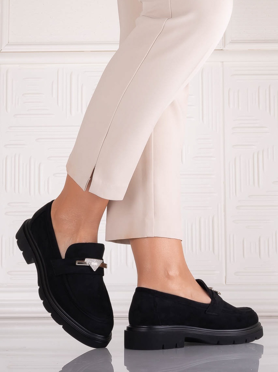 Pantofi dama casual Negri din Piele Ecologica Intoarsa Sudera - CAROLIE - imagine 3