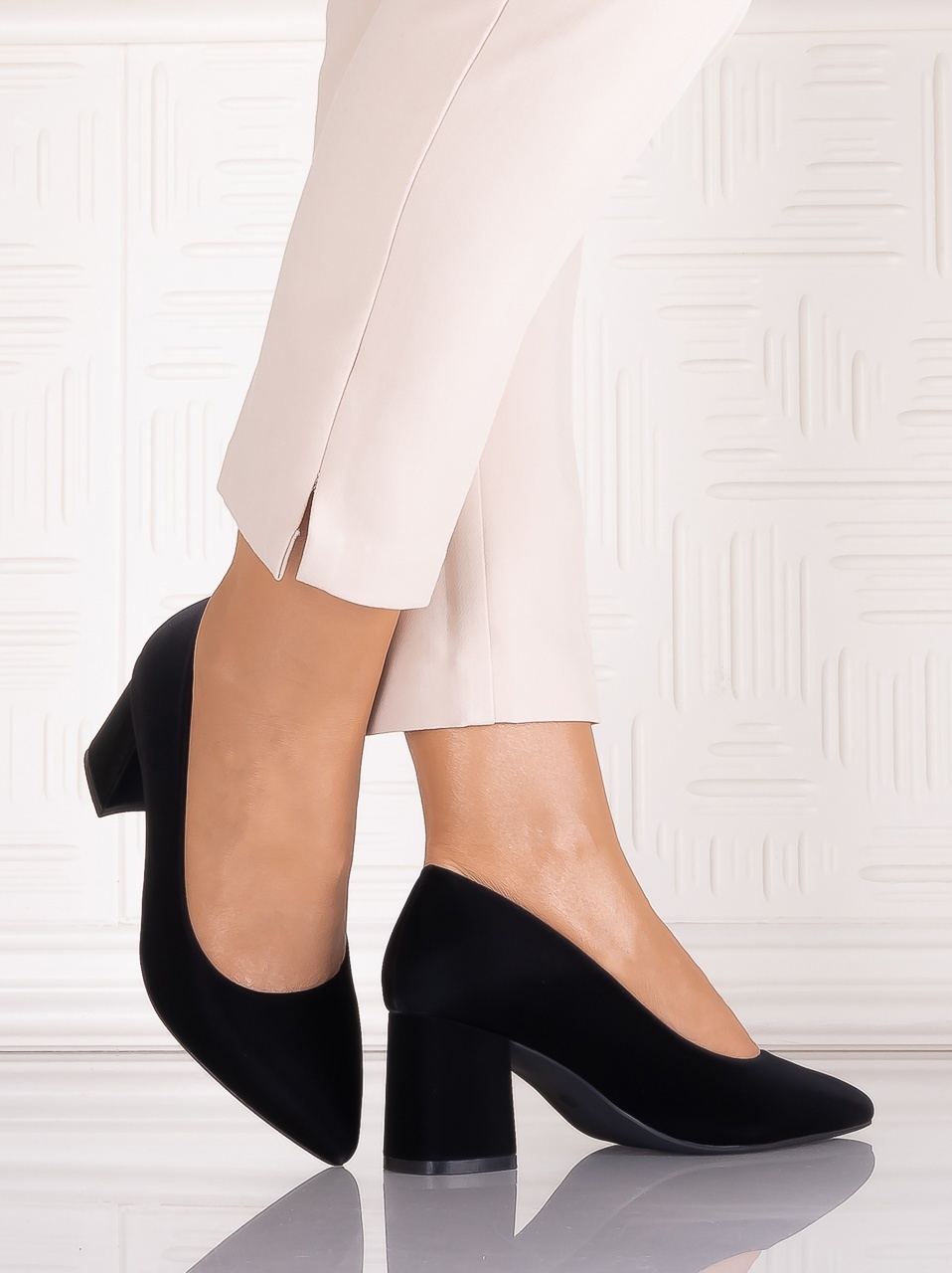Pantofi dama cu toc Negrii din Piele Ecologica Satinata Arriba - imagine 5