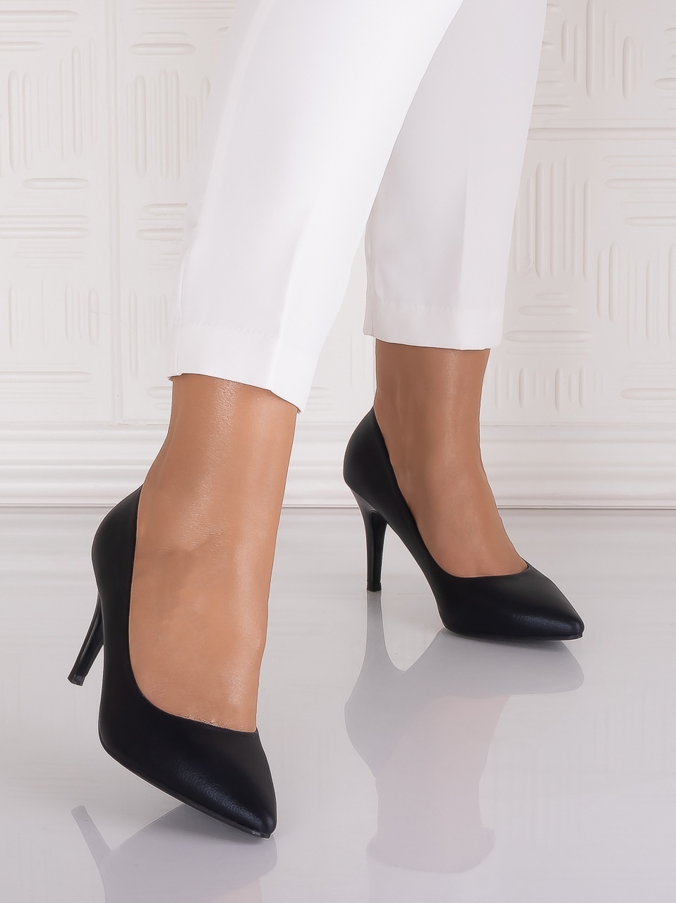 Pantofi dama cu toc Negrii din Piele Ecologica Sidefata Iolanda - imagine 6
