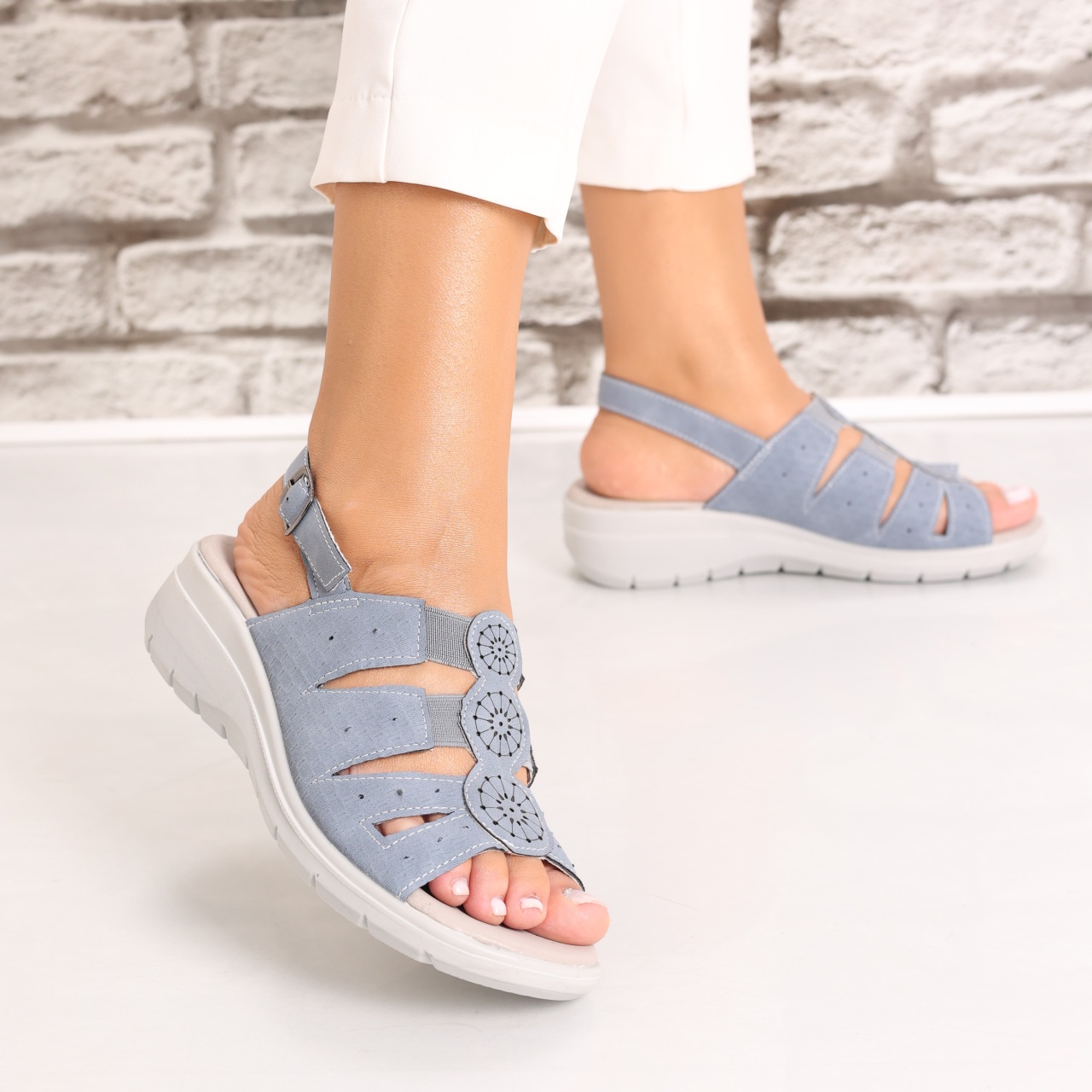 Sandale dama cu platforma Albastre din Piele Ecologica Assisa - 2 | YEO