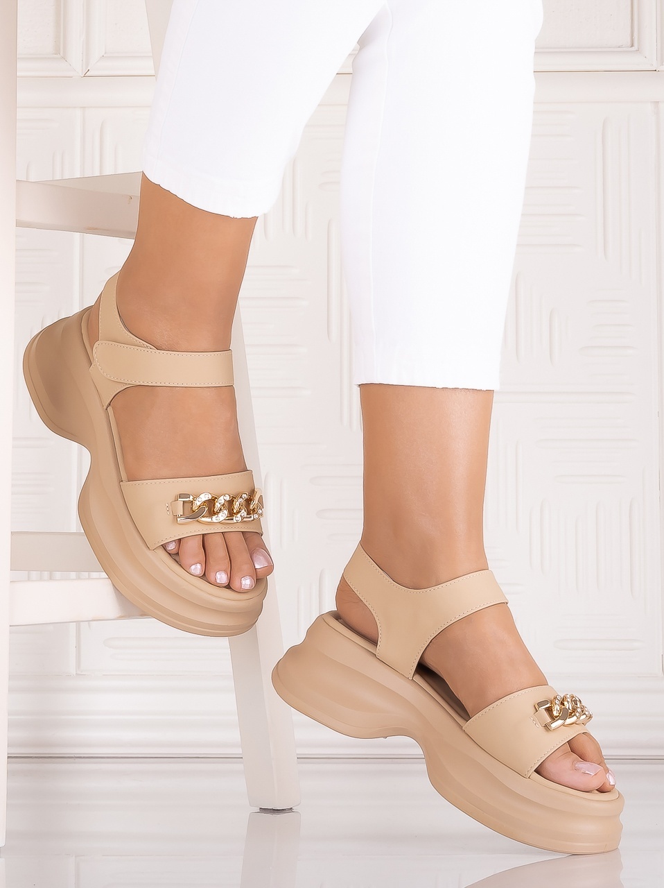 Sandale damă cu platformă Kaki din piele Ecologica Herra - imagine 3