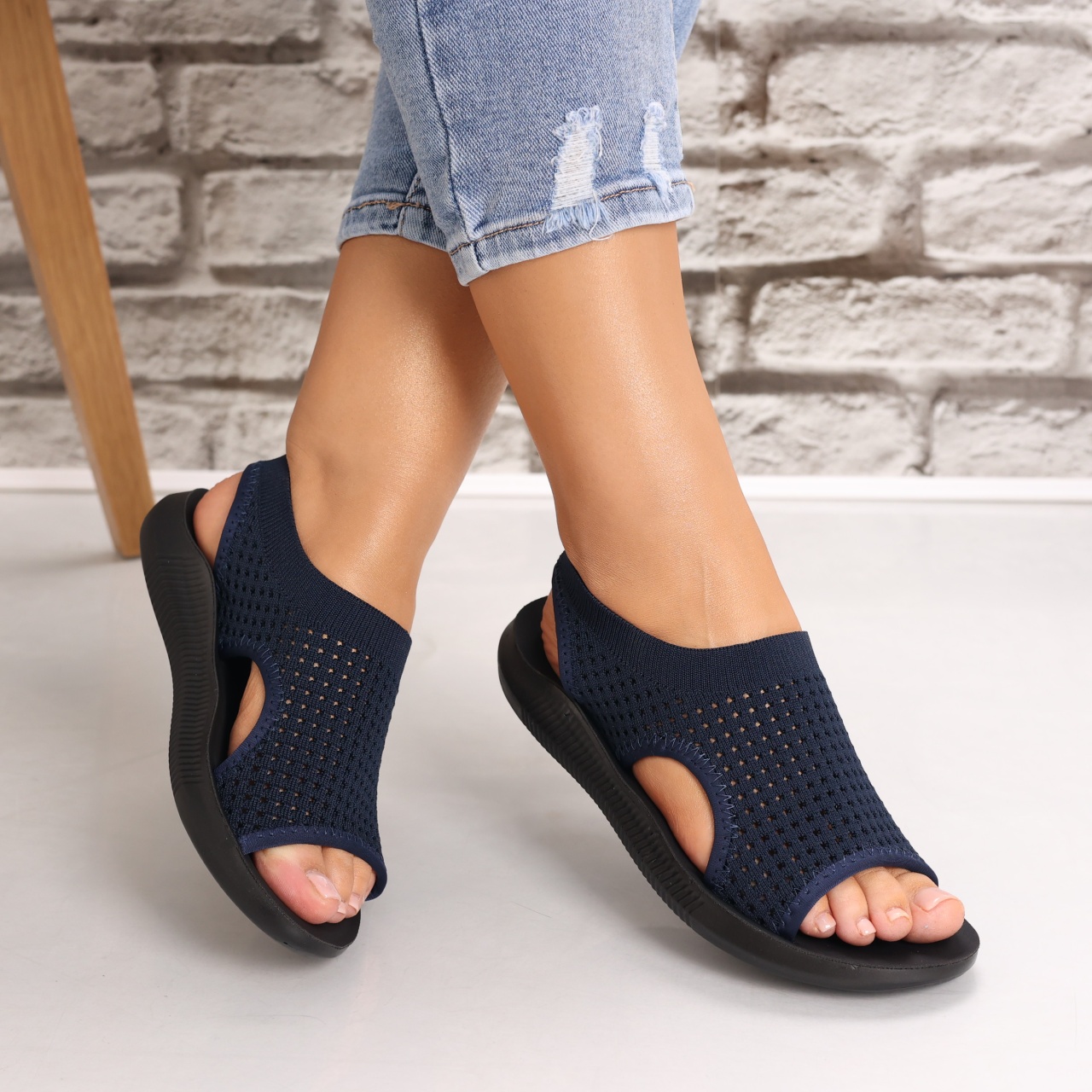 Sandale dama Fara toc Bleumarin din Textil Estella - 1 | YEO