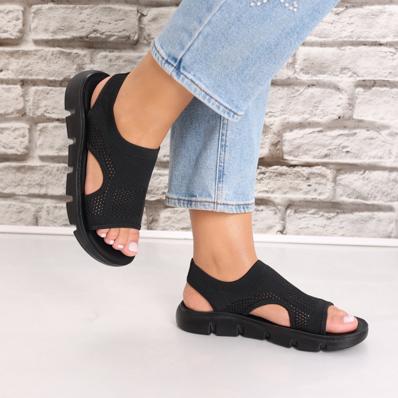 Sandale dama fara toc Negre din Textil Analga - 4 | YEO