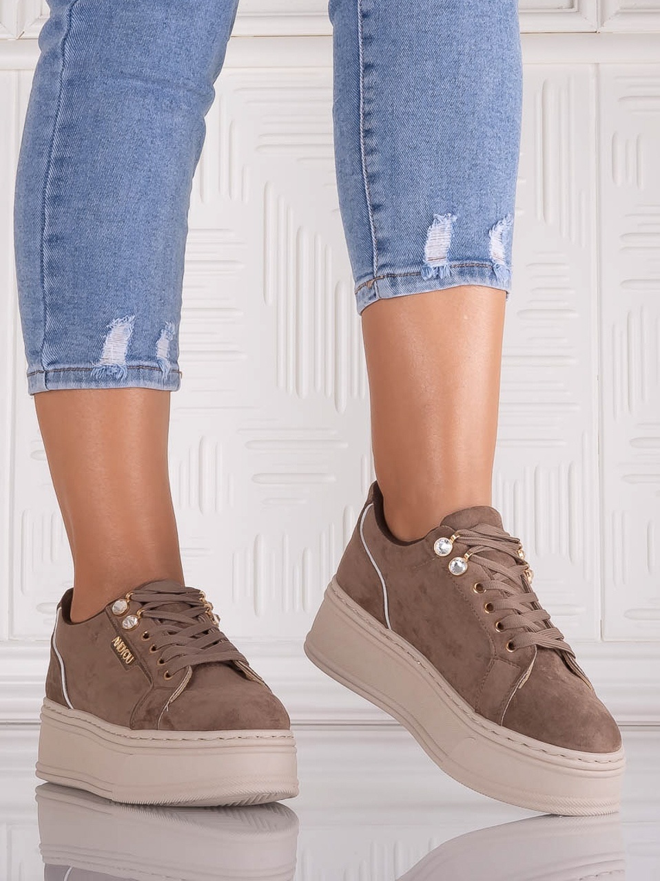 Sneakers dama cu platforma Maro din Piele Ecologica Intoarsa Dalenea - imagine 5