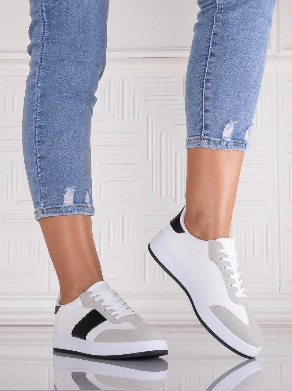 Adidasi dama Albi din Piele Ecologica Alenoa - YIYI - imagine 4