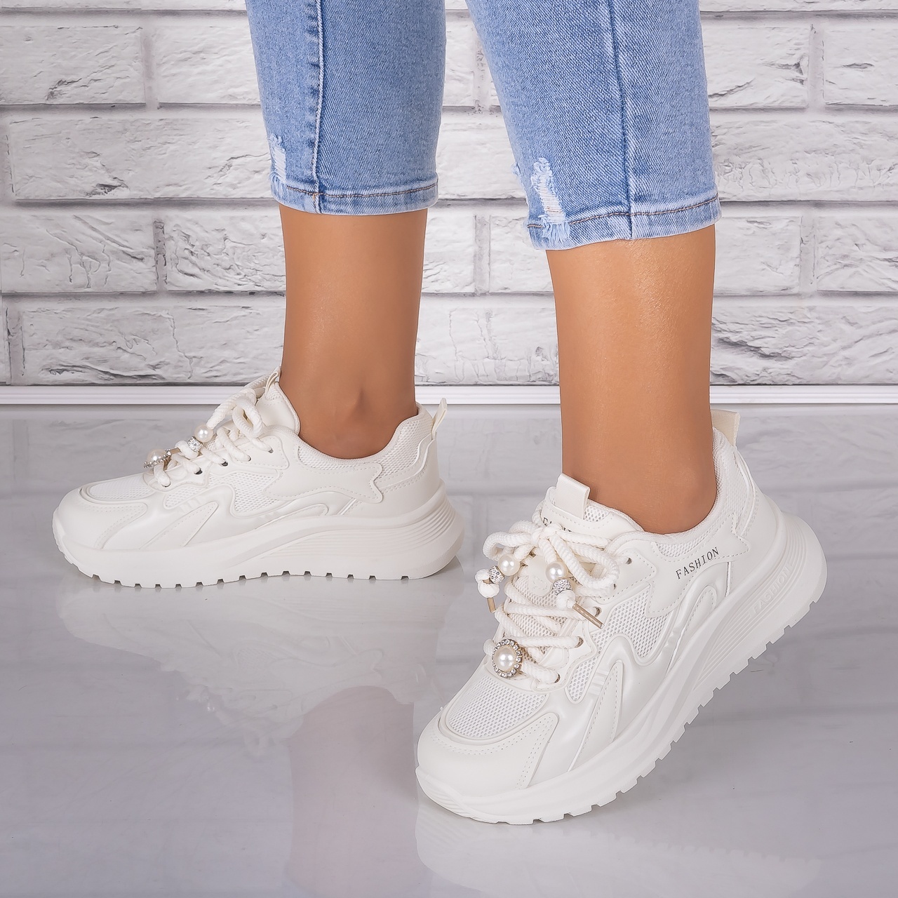 Adidasi dama Bej din Piele Eco/ Textil Tanada - 3 | YEO