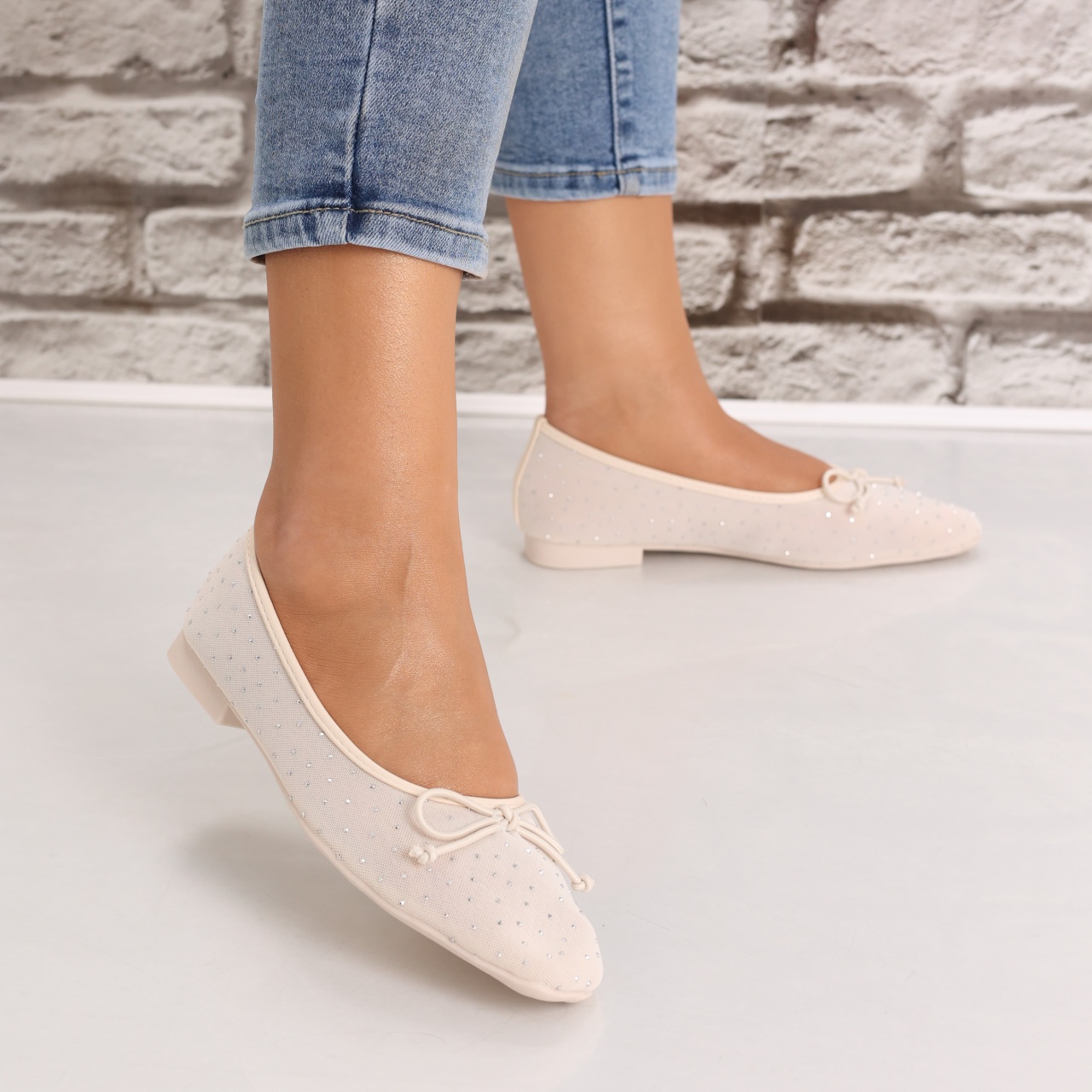 Balerini dama Bej din Textil Lerina - 3 | YEO