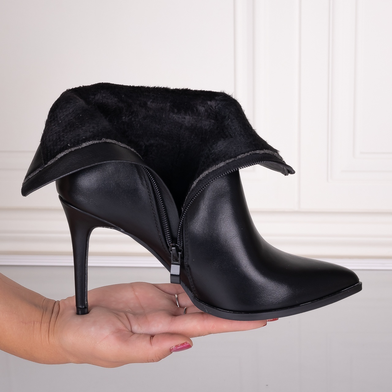 Botine Dama cu toc Negre din Piele Ecologica Aladya - 3 | YEO