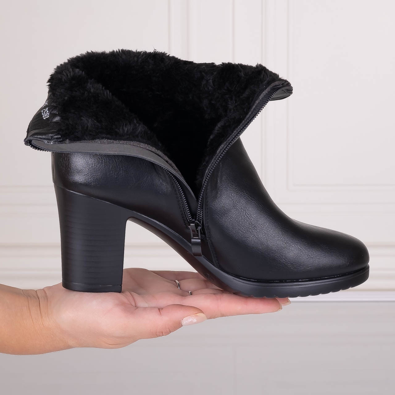Botine Dama Imblanite Negre din Piele Ecologica Eniola - 2 | YEO