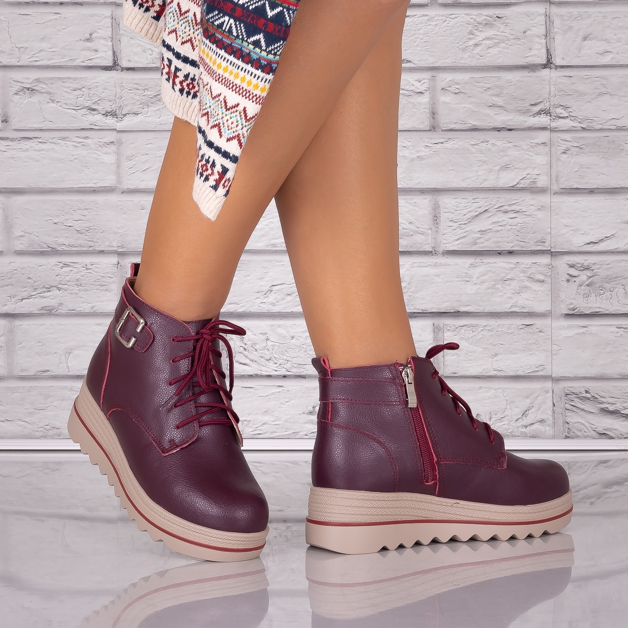 Ghete dama mblanite Bordo din Piele Naturala Galesia - 2 | YEO