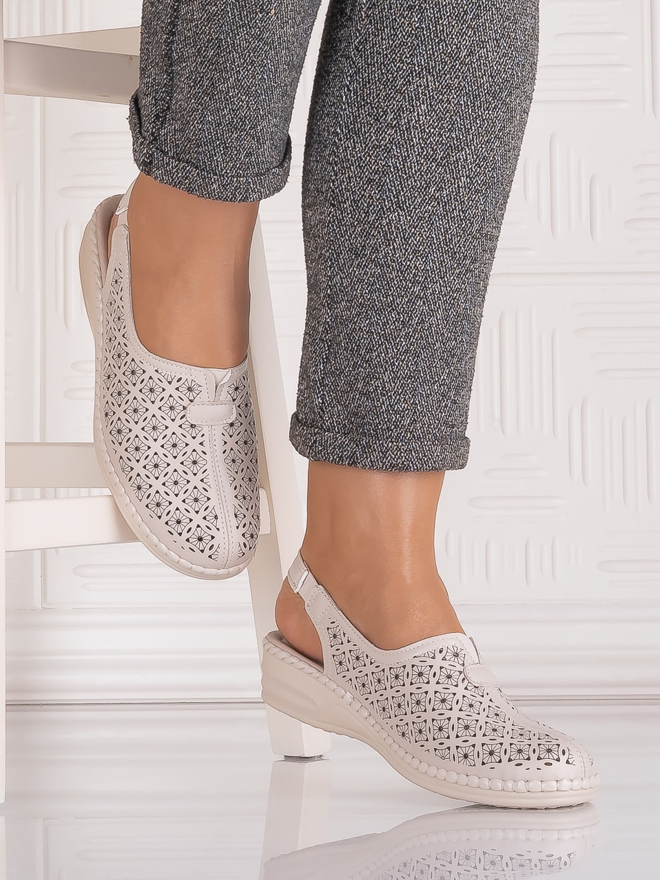 Pantofi casual Bej dama din Piele Ecologica Adnana - imagine 3