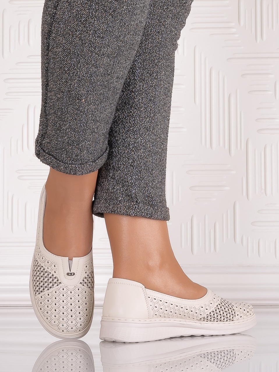 Pantofi casual Bej dama din Piele Ecologica Amosa - imagine 5