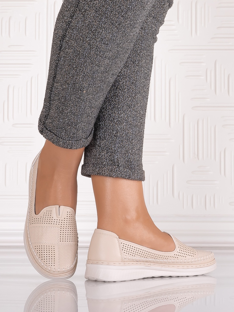 Pantofi casual Bej dama din Piele Ecologica Arsene - imagine 5