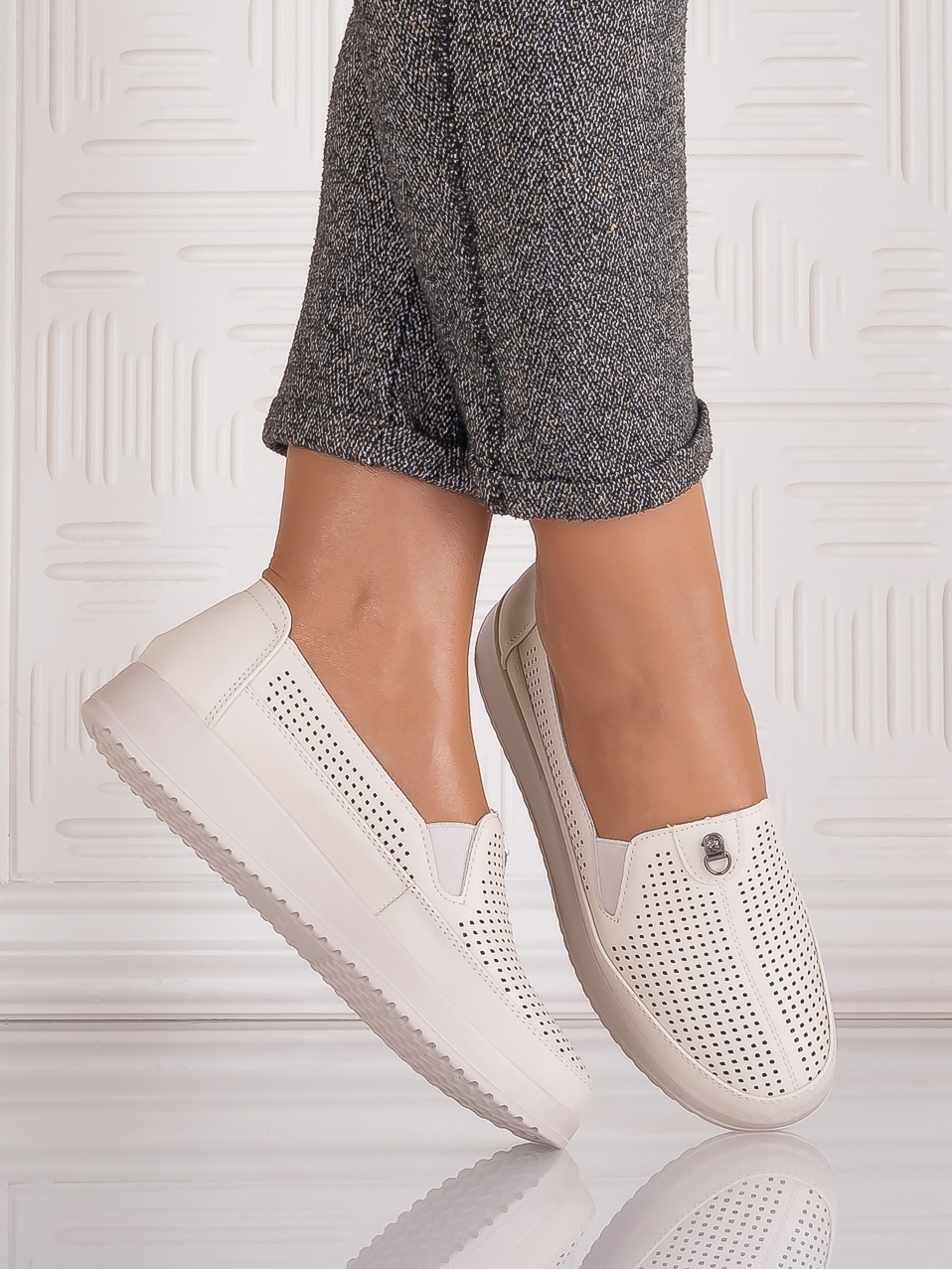 Pantofi casual Bej dama din Piele Ecologica Romason - imagine 3