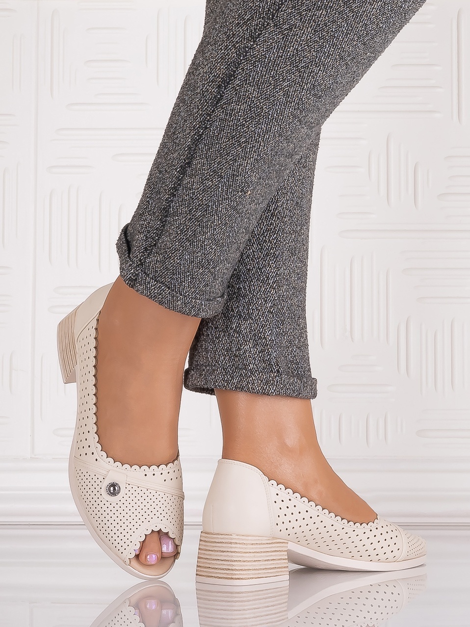 Pantofi casual Bej dama din Piele Ecologica Samar - imagine 2