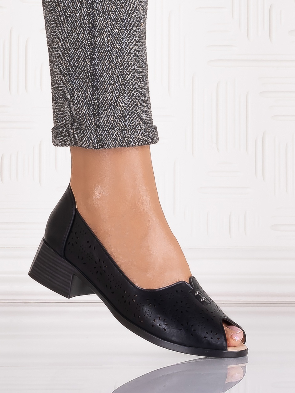 Pantofi casual Negrii dama din Piele Ecologica Aloras - imagine 2