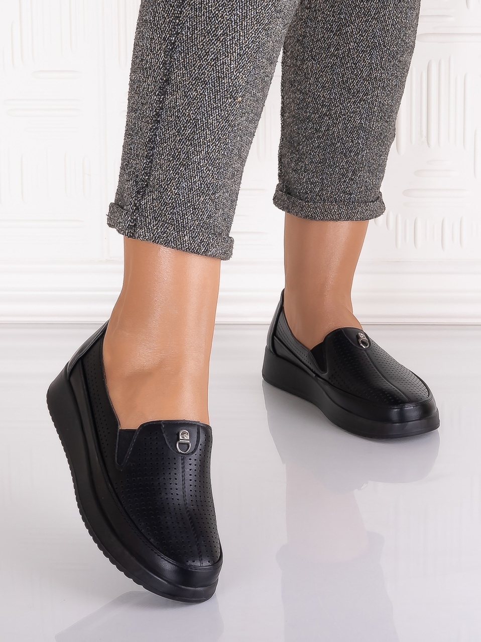 Pantofi casual Negrii dama din Piele Ecologica Romason - imagine 5