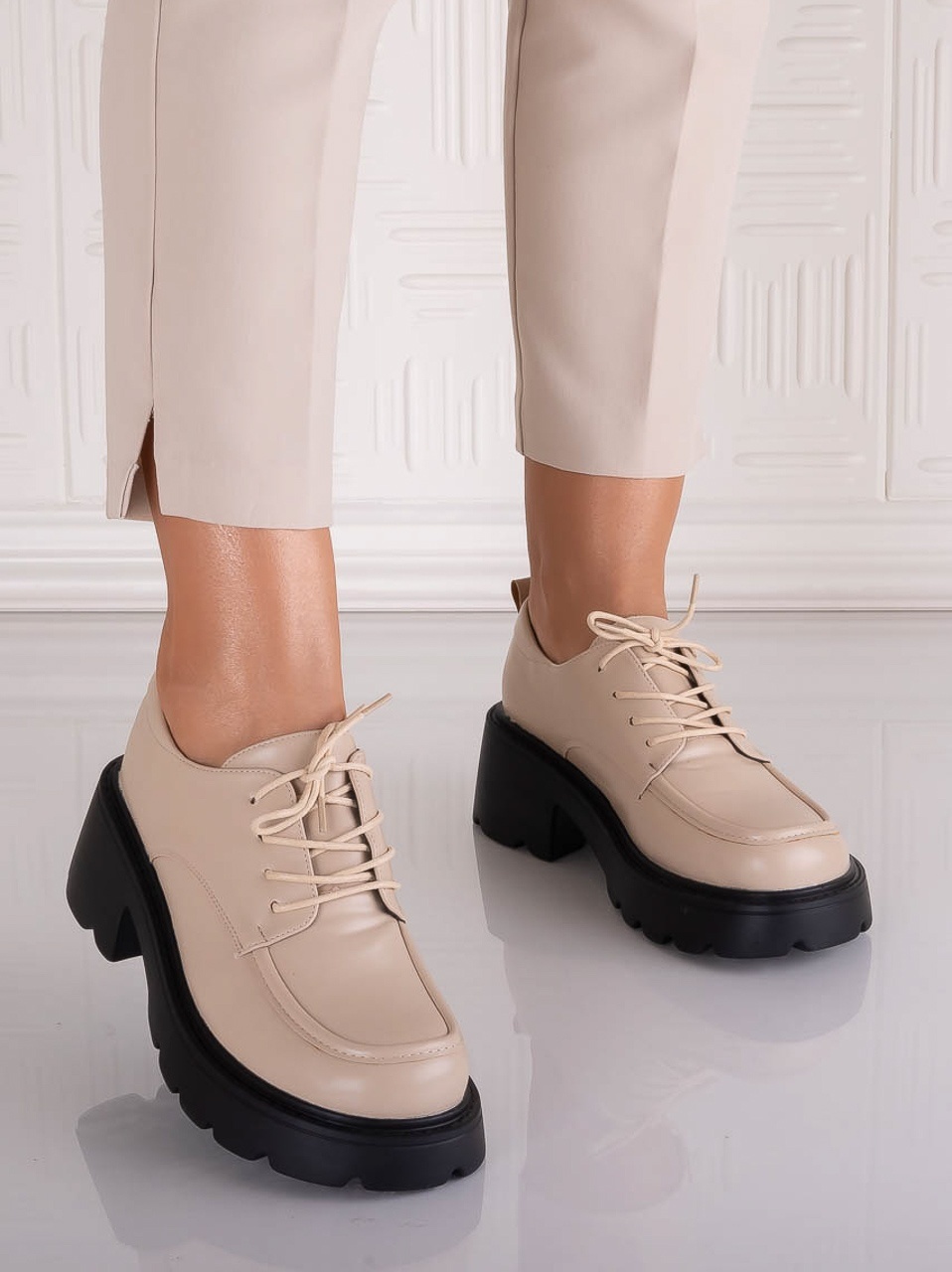 Pantofi dama casual Bej din Piele Ecologica Misayna - imagine 6