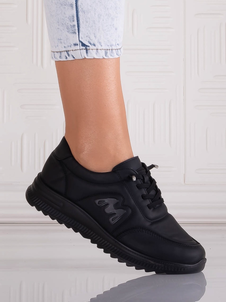 Pantofi dama Casual Negri din Piele Ecologica Arela - imagine 3