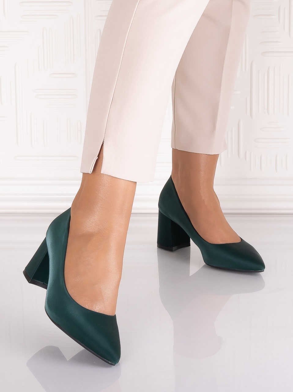 Pantofi dama cu toc Verzi din Piele Ecologica Satinata Arriba - imagine 6