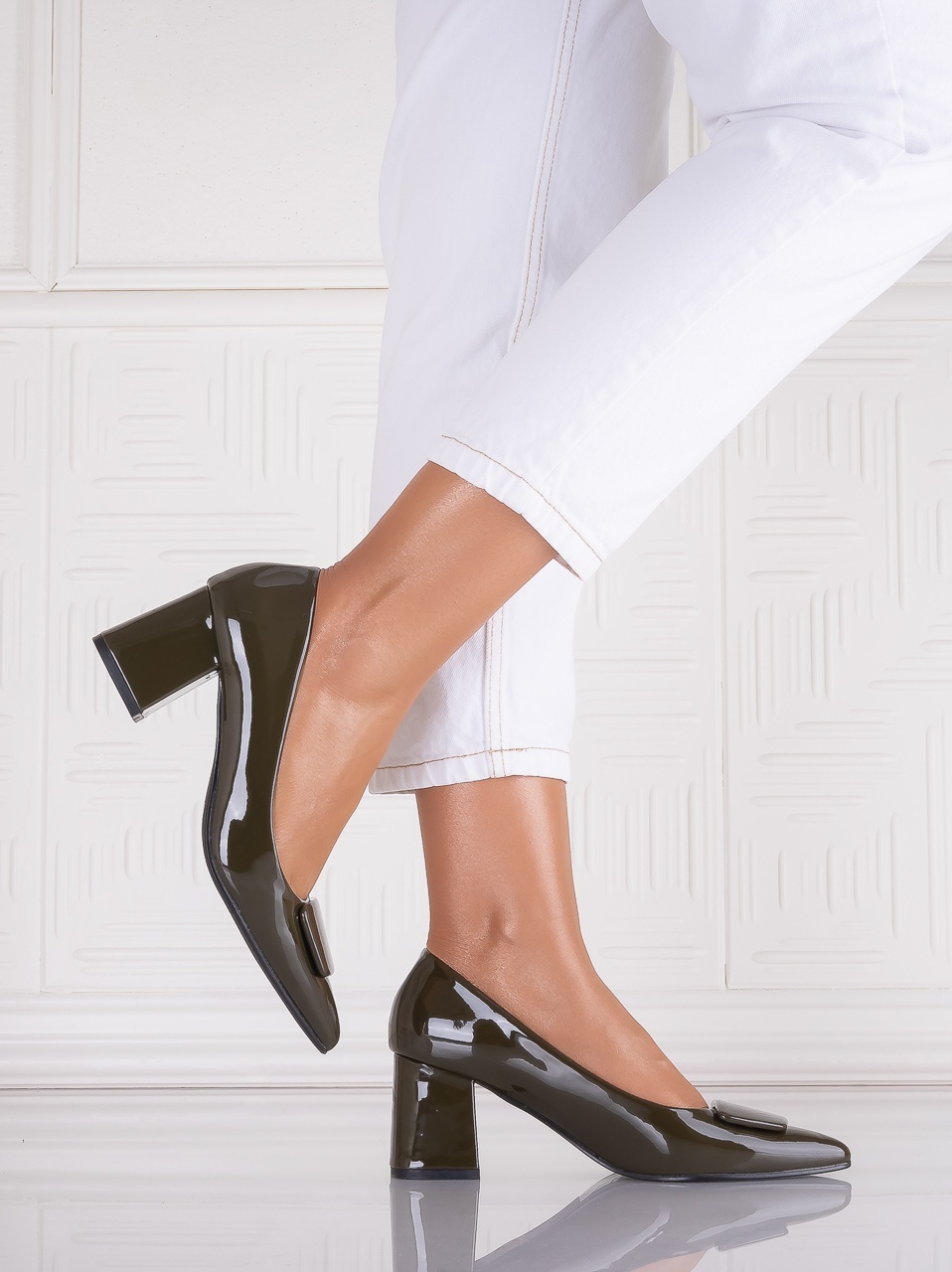 Pantofi dama Verzi din Piele Ecologica lacuita Tarava - imagine 5