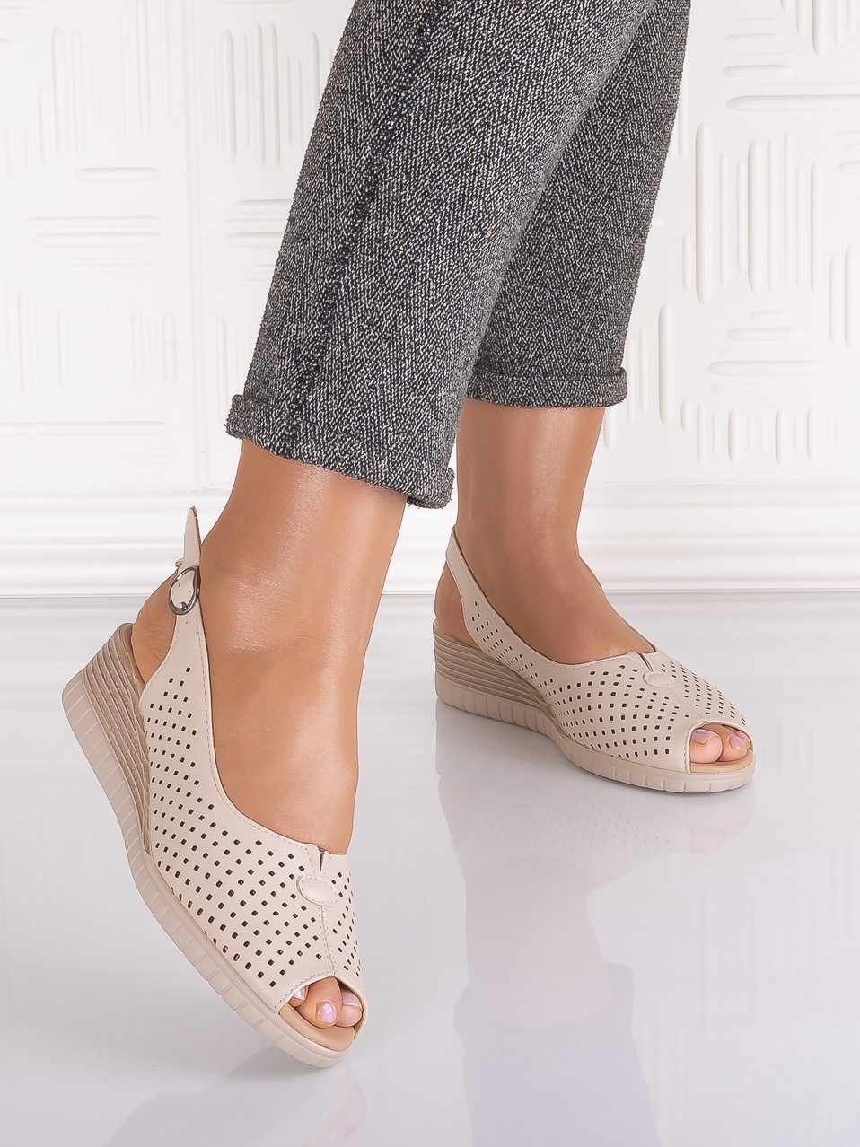 Sandale casual Bej dama din Piele Ecologica Seliorra - imagine 5