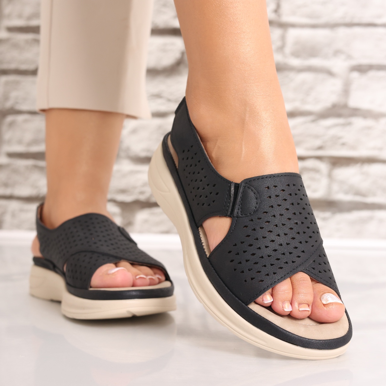 Sandale dama Fara Toc Negre din Piele Ecologica Wilda - 2 | YEO