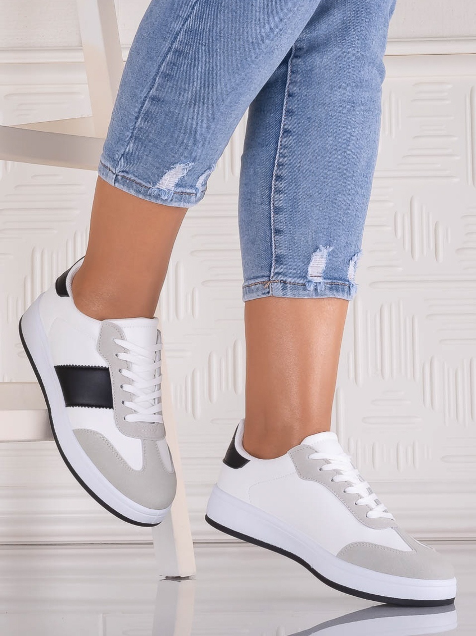 Adidasi dama Albi din Piele Ecologica Alenoa - YIYI - imagine 2