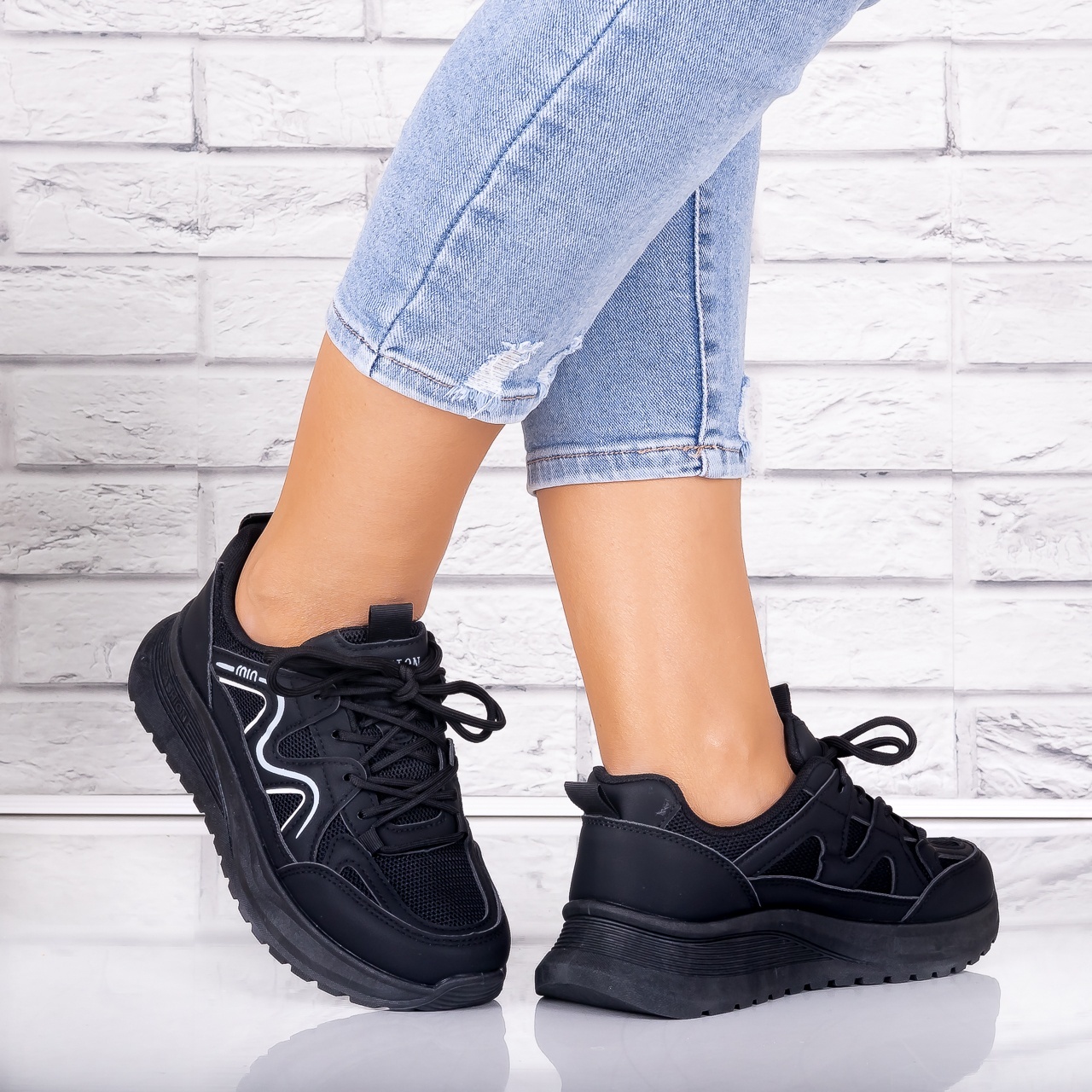 Adidasi dama Negei din Piele Eco/ Textil Avena - 1 | YEO