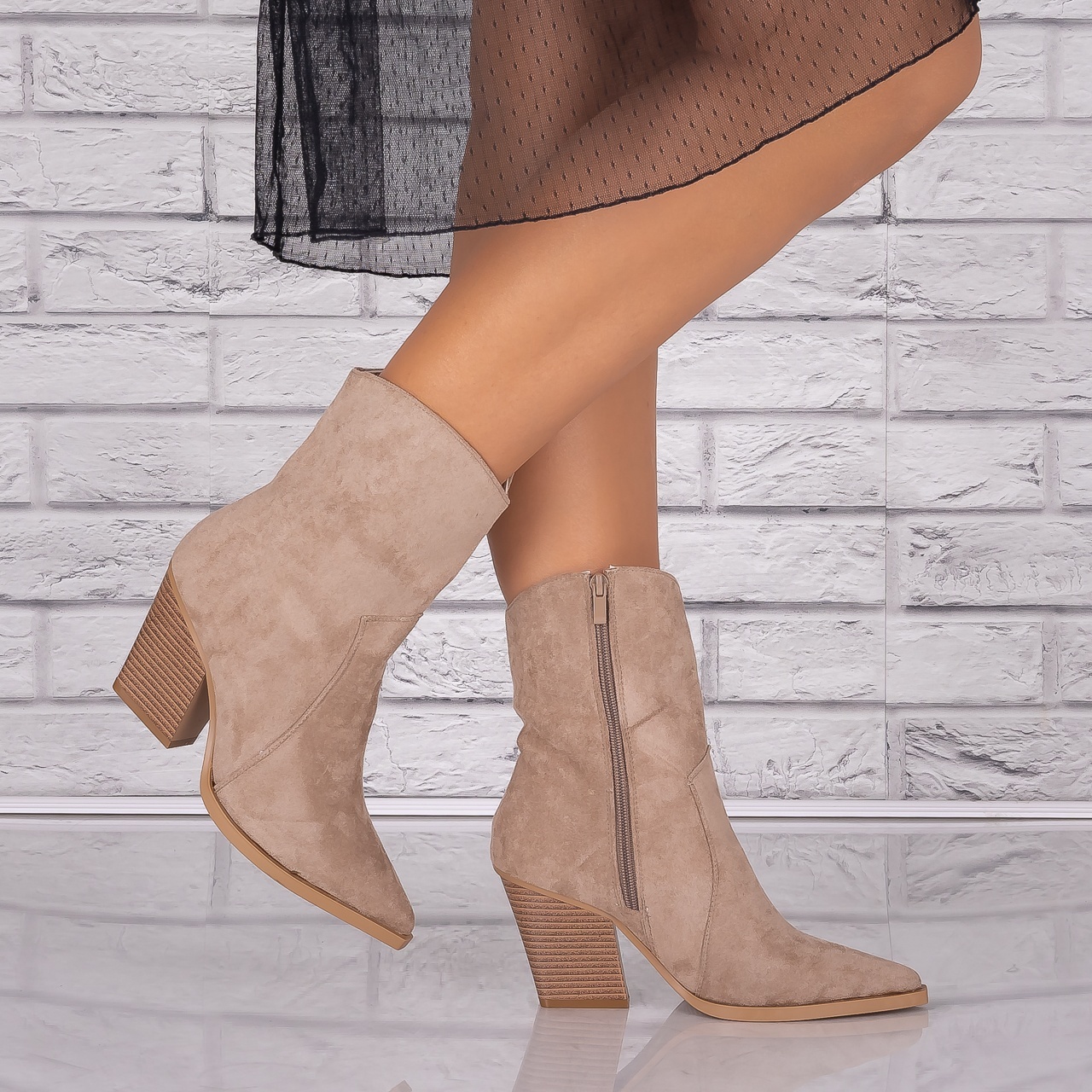 Botine dama Kaki din Piele Ecologica Intoarsa Cidra - 1 | YEO