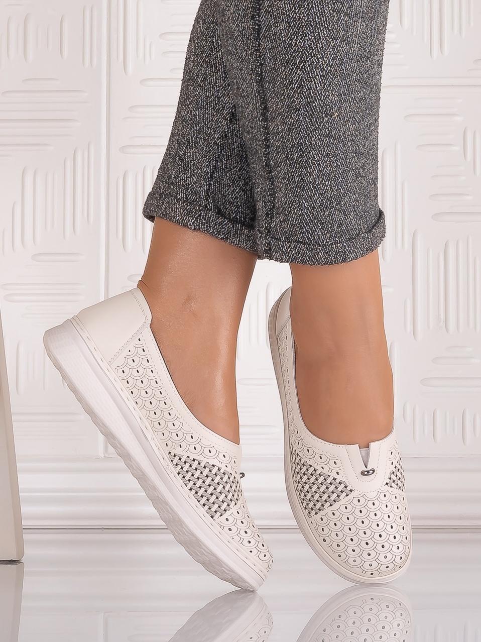 Pantofi casual Bej dama din Piele Ecologica Amosa - imagine 3