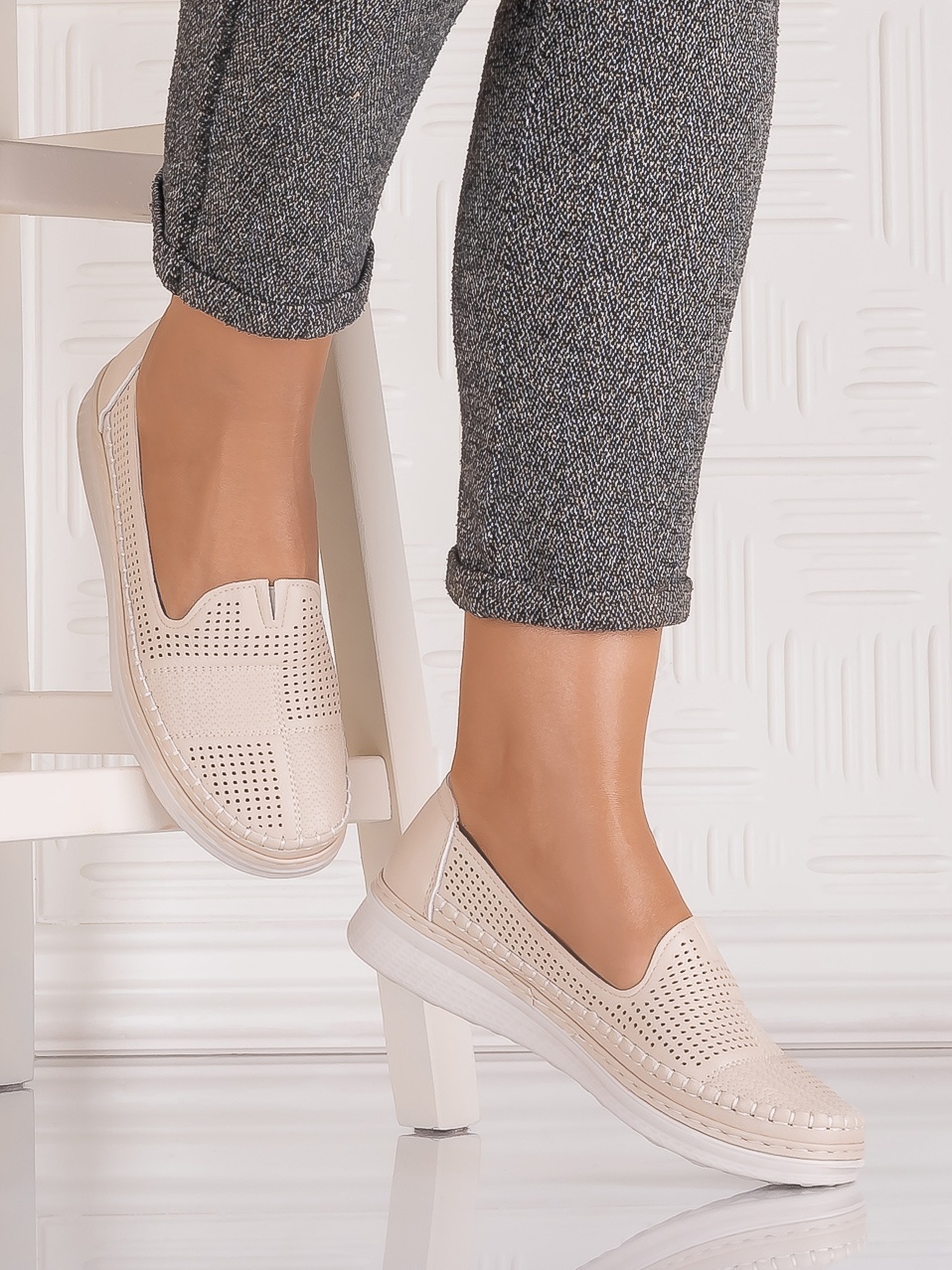 Pantofi casual Bej dama din Piele Ecologica Arsene - imagine 3