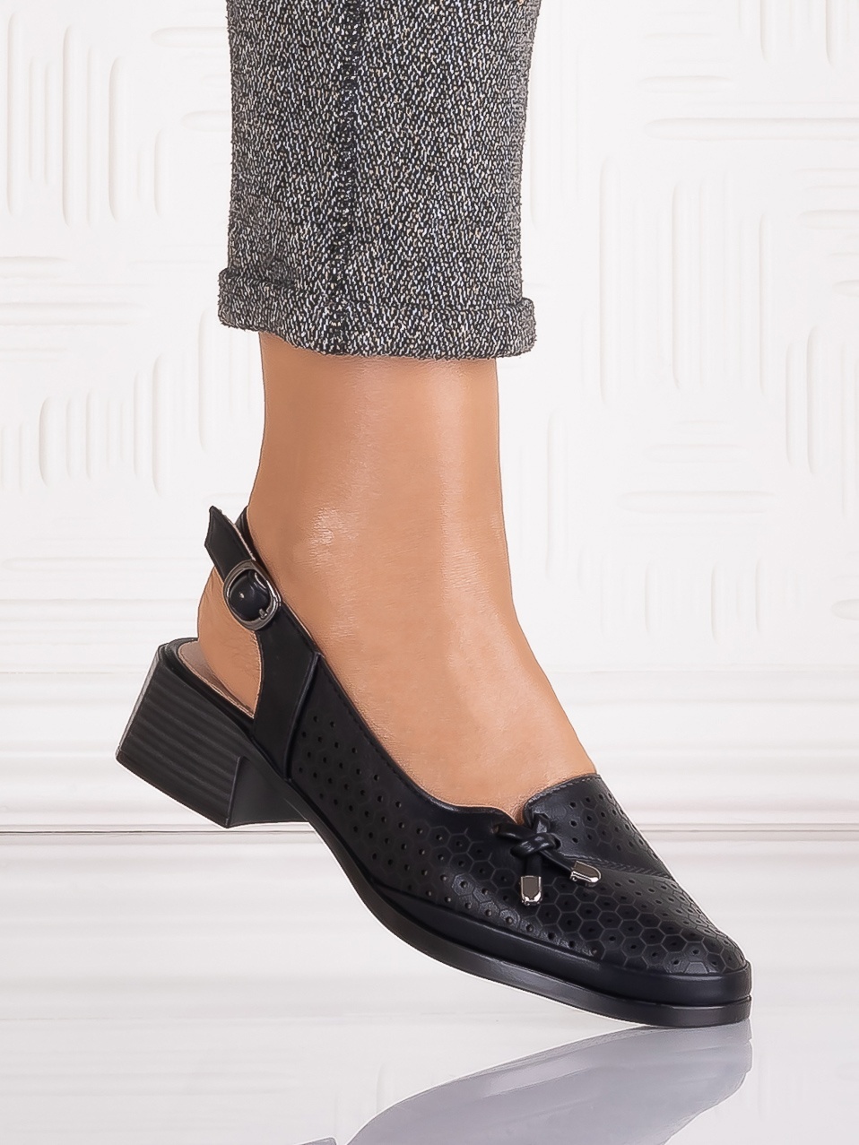 Pantofi casual Negri dama din Piele Ecologica Irinelea - imagine 2