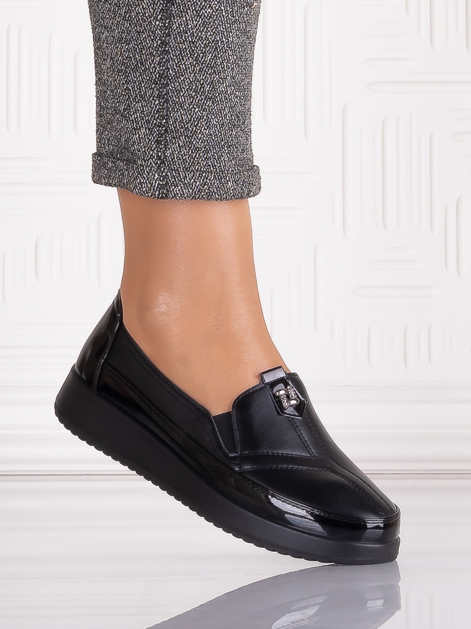 Pantofi casual Negrii dama din Piele Ecologica Assia - imagine 3