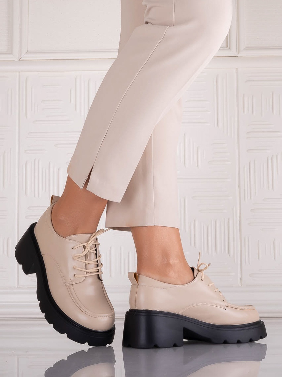 Pantofi dama casual Bej din Piele Ecologica Misayna - RORA - imagine 3