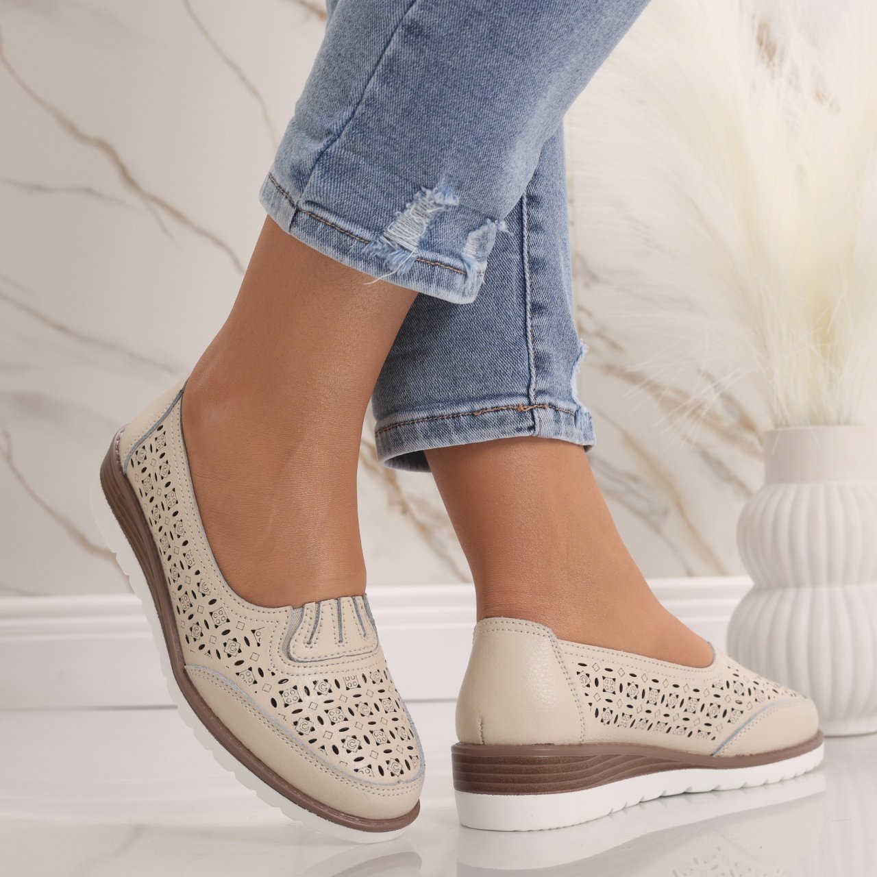 Pantofi dama casual Bej din Piele Naturala Zenova - 3 | YEO