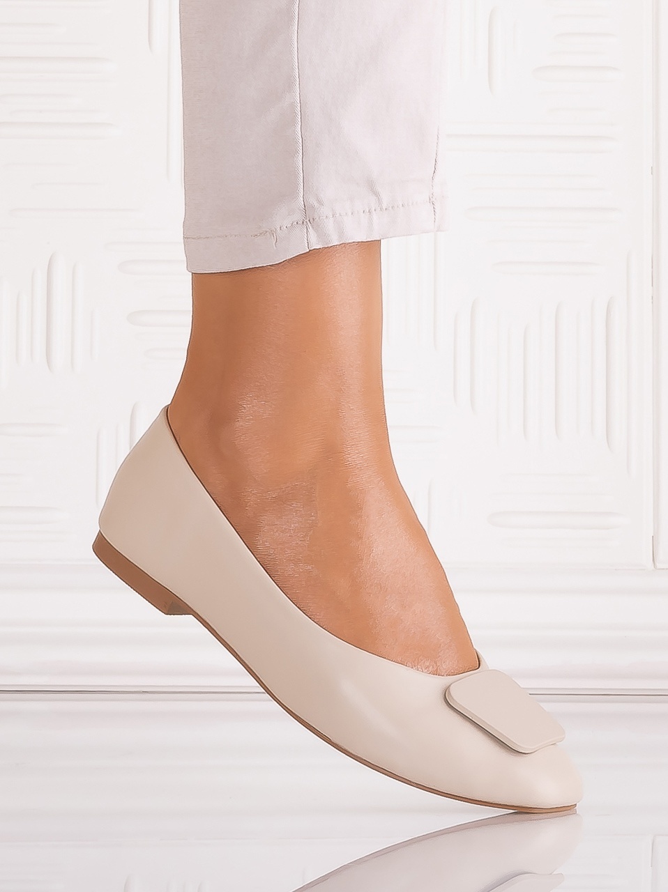 Pantofi dama Crem din Piele Ecologica Yolandia - imagine 2