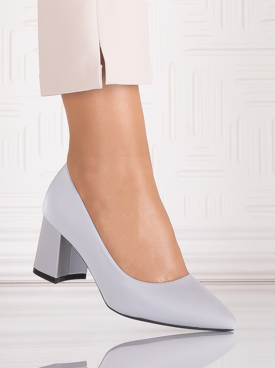 Pantofi dama cu toc Gri din Piele Ecologica Satinata Arriba - imagine 2