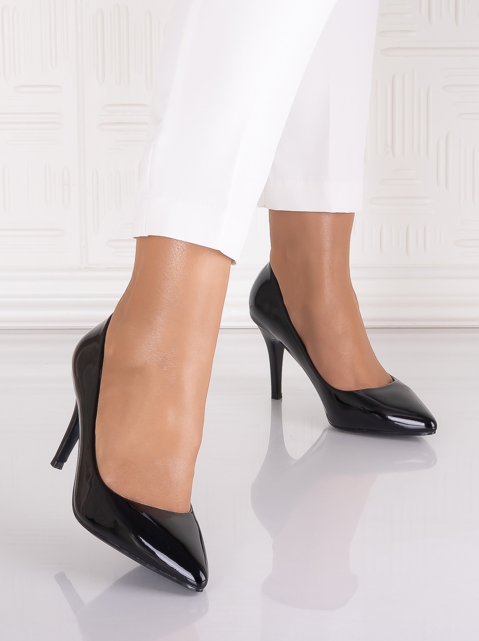 Pantofi dama cu toc Negrii din Piele Ecologica Lacuita Molnas - imagine 6
