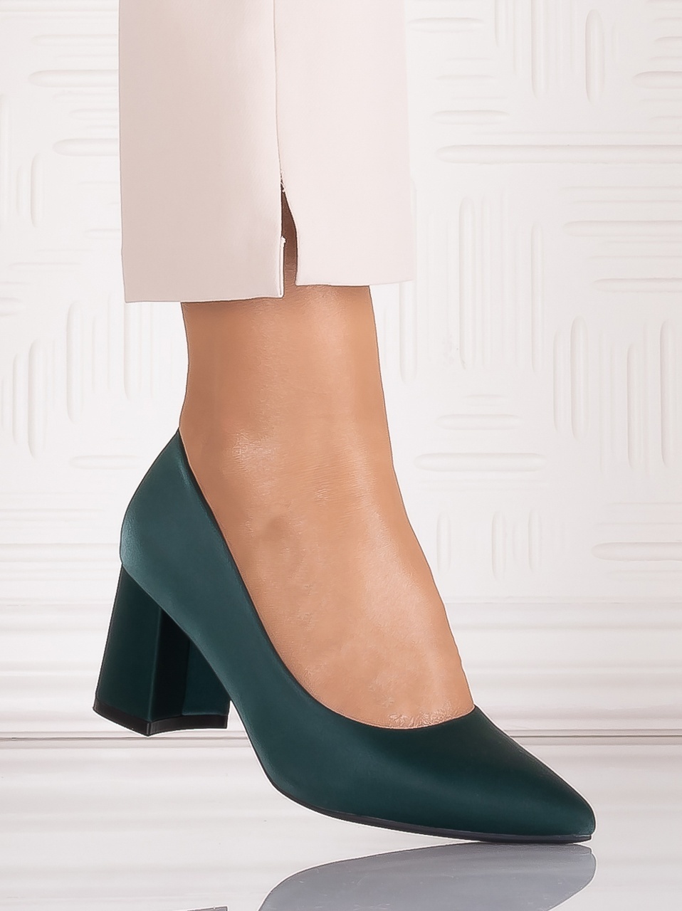 Pantofi dama cu toc Verzi din Piele Ecologica Satinata Arriba - imagine 4