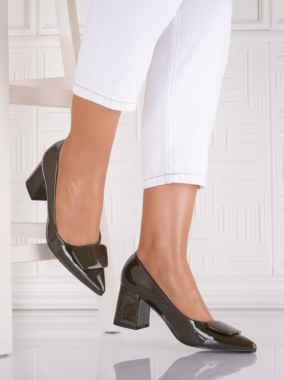 Pantofi dama Verzi din Piele Ecologica lacuita Tarava - imagine 2